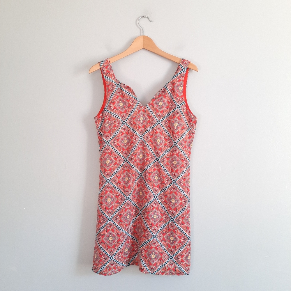 Dina Be Orange & Blue Patterned Sleeveless Dress